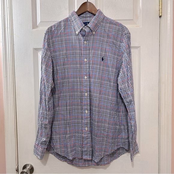 POLO Ralph Lauren Men's Button Down Shirt Blue Purple Red Checkered Size Large - Picture 1 of 7